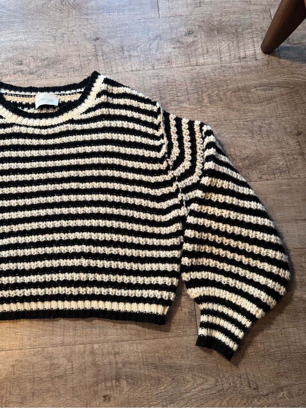 Cropped Black & Cream Striped Crewneck Sweater - Picture 4 of 5